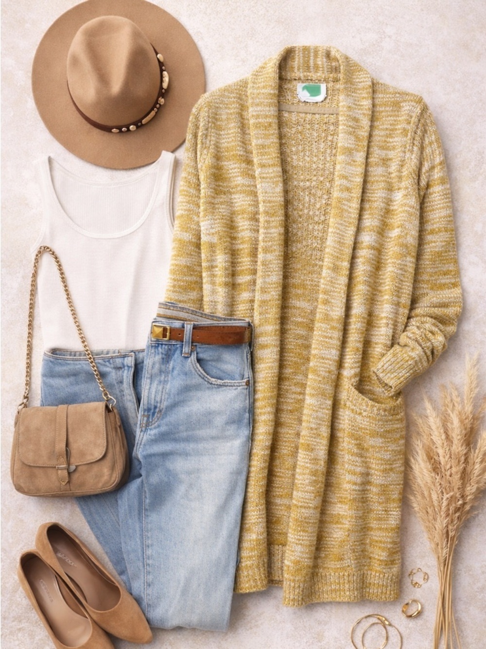 Anthropologie | Mustard Marled Cardigan Sweater | Open Front | Pockets | Size S - Picture 2 of 6
